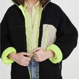 Black and Neon Green Sherpa Jacket
